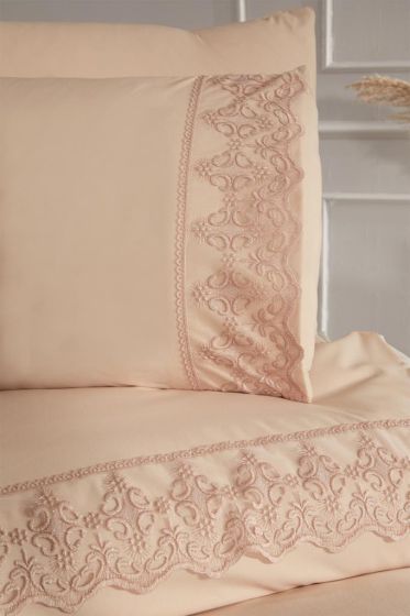 Fidan Duvet Cover Set 6pcs, Duvet Cover 200x220, Bedsheet 240x260 Cotton Fabric, Full Size, Double Size Cappucino