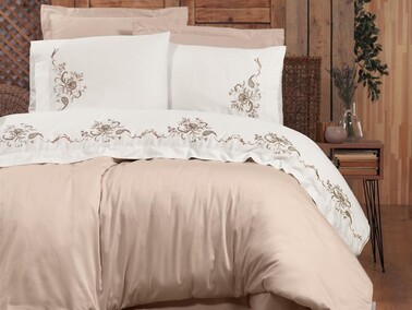 Fiona Embroidered Duvet Cover Set Beige - Thumbnail