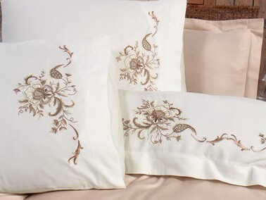 Fiona Embroidered Duvet Cover Set Beige - Thumbnail