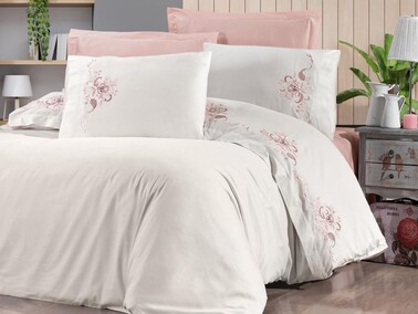 Fiona Embroidered Duvet Cover Set Powder - Thumbnail