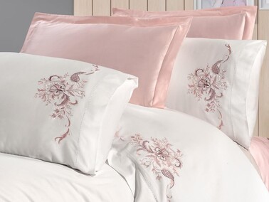 Fiona Embroidered Duvet Cover Set Powder - Thumbnail