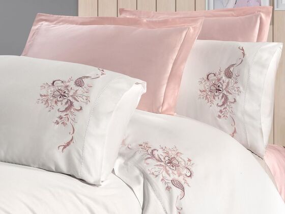 Fiona Embroidered Duvet Cover Set Powder