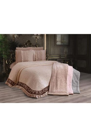 Firuze Bedding Set 6pcs, Blanket 230x240, Bedsheet 240x240, Pillowcase 50x70, Polyester, Beige