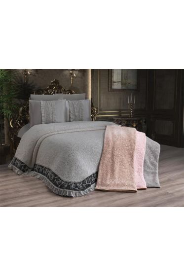 Firuze Bedding Set 6pcs, Blanket 230x240, Bedsheet 240x240, Pillowcase 50x70, Polyester, Gray