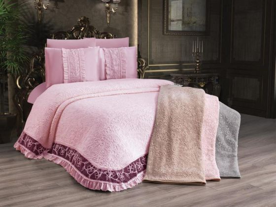 Firuze Bedding Set 6pcs, Blanket 230x240, Bedsheet 240x240, Pillowcase 50x70, Polyester, Powder