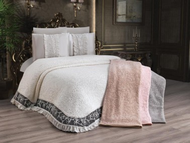 Firuze French Guipure Blanket Set Cream - Thumbnail