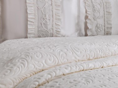 Firuze French Guipure Blanket Set Cream - Thumbnail