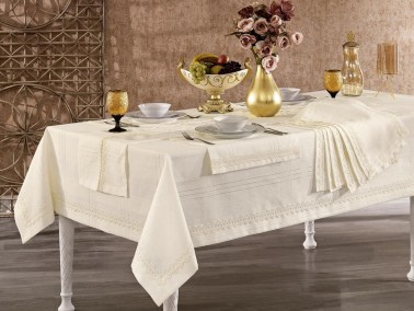 Scalloped Asel Linen Placemat Table Cloth Set 14 Pcs. - Thumbnail