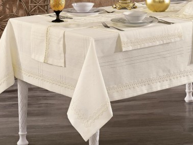 Scalloped Asel Linen Placemat Table Cloth Set 14 Pcs. - Thumbnail