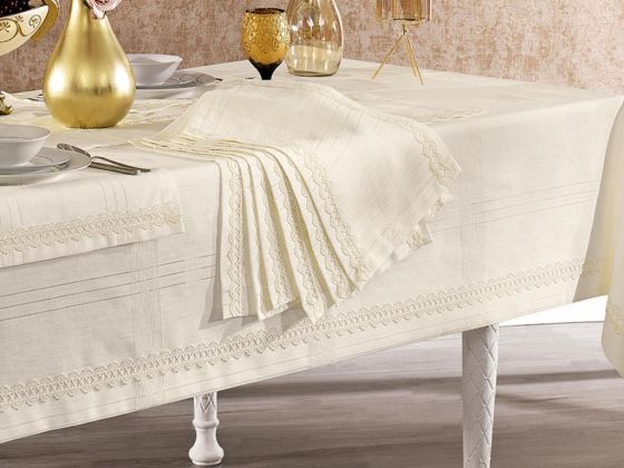 Scalloped Asel Linen Placemat Table Cloth Set 14 Pcs.