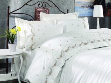 Dowry World - Fiyonk Embroidered Duvet Cover Set Cream-Cream Dowry World - Fiyonk Embroidered Duvet Cover Set Cream-Cream