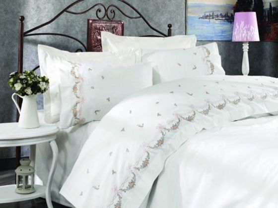 Fiyonk Embroidered Duvet Cover Set Cream-Powder