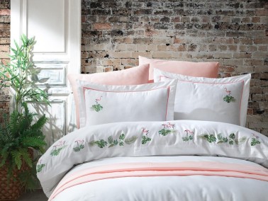 Flamenco Embroidered Cotton Satin Double Duvet Cover Set - Thumbnail