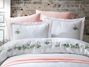 Flamenco Embroidered Cotton Satin Double Duvet Cover Set - Thumbnail