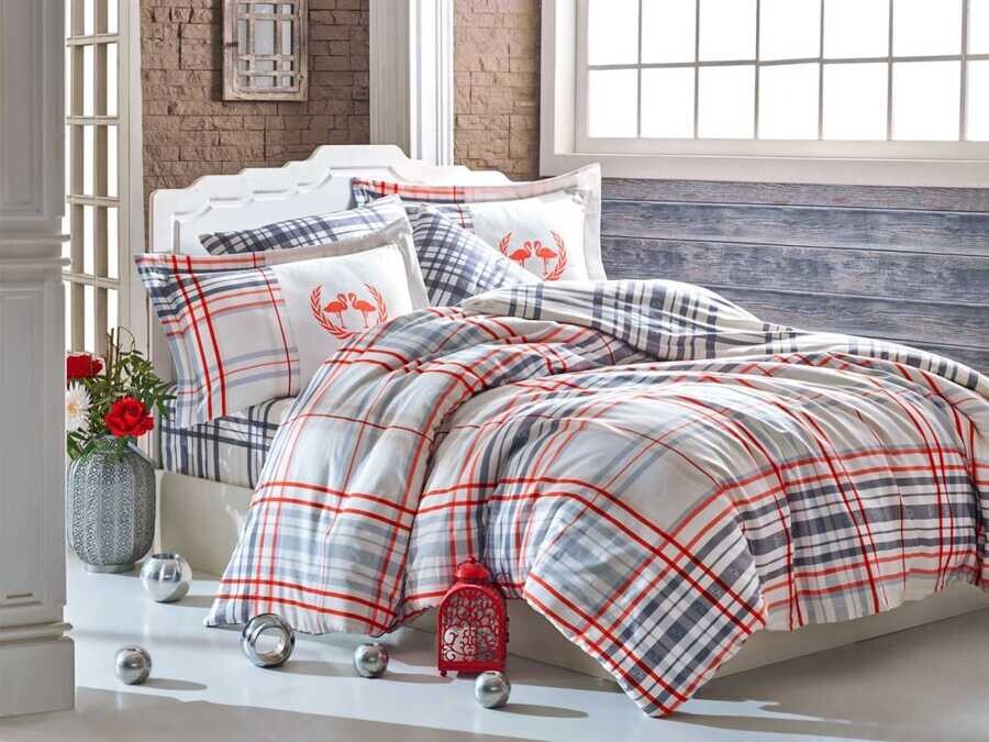 Hobby - Flamingo Cotton Satin Double Duvet Cover Set Red