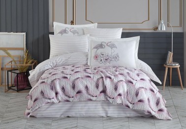 Florina Double Quilted Duvet Cover Set Plum - Thumbnail