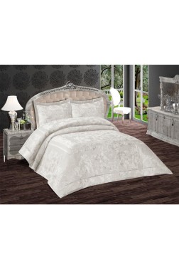 Florita Quilted Jacquard Velvet Bedspread Set, Coverlet 270x270 with Pillowcase, Full Size Bed, Double Size Coverlet, Cream - Thumbnail
