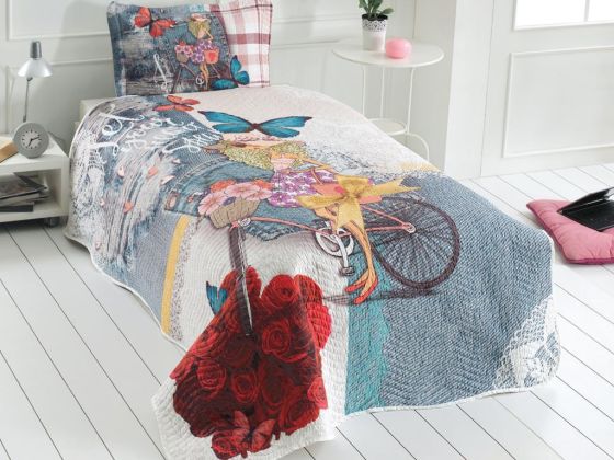 Flower Girl Teen & Kids Printed Single Bedspread Gray
