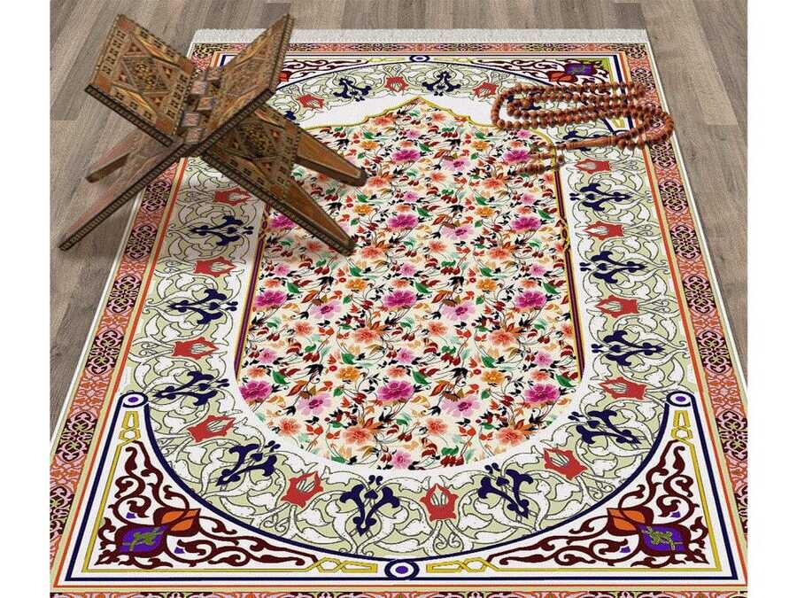 Flowers Velvet Prayer Rug - Thumbnail