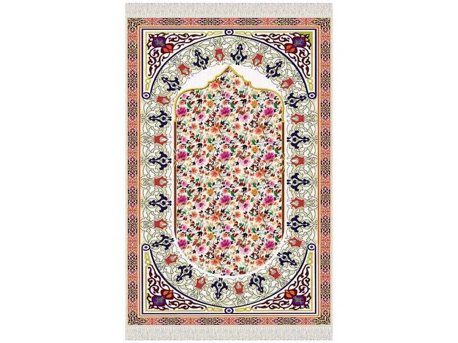 Flowers Velvet Prayer Rug - Thumbnail