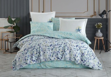 Frame Single Quilted Duvet Cover Set Navy Blue - Thumbnail