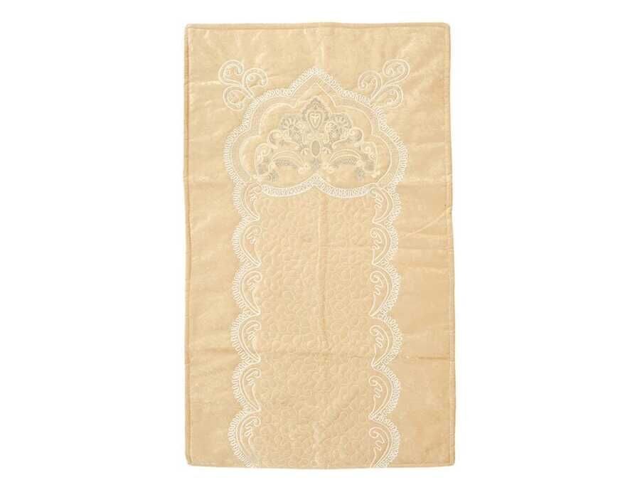 French Appliqué Ruby Lux Velvet Prayer Rug Cappucino