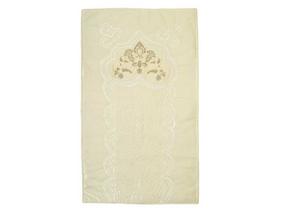 Dowry World - French Appliqué Ruby Lux Velvet Prayer Rug Cream