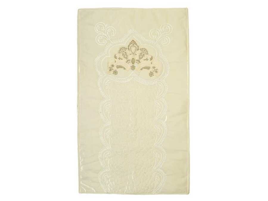 French Appliqué Ruby Lux Velvet Prayer Rug Cream