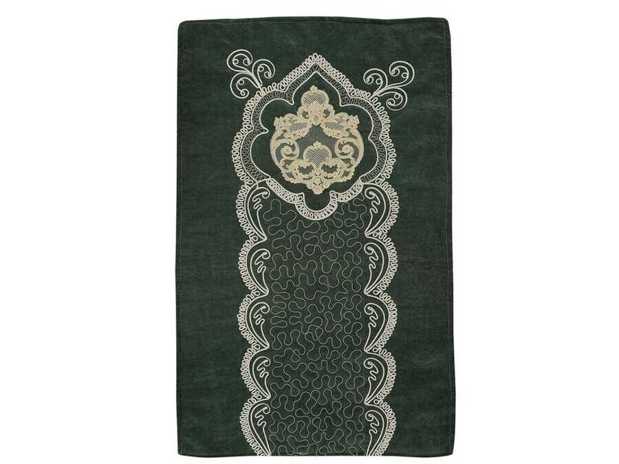 Dowry World - French Appliqué Ruby Lux Velvet Prayer Rug Green Dowry World - French Appliqué Ruby Lux Velvet Prayer Rug Green