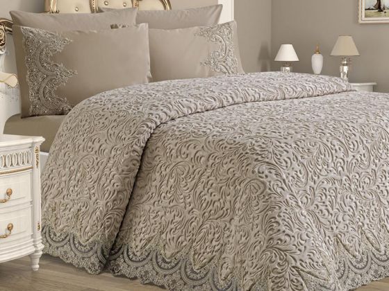 French Lace Ebrar Blanket Set Cappucino