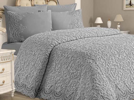 French Lace Ebrar Blanket Set Gray