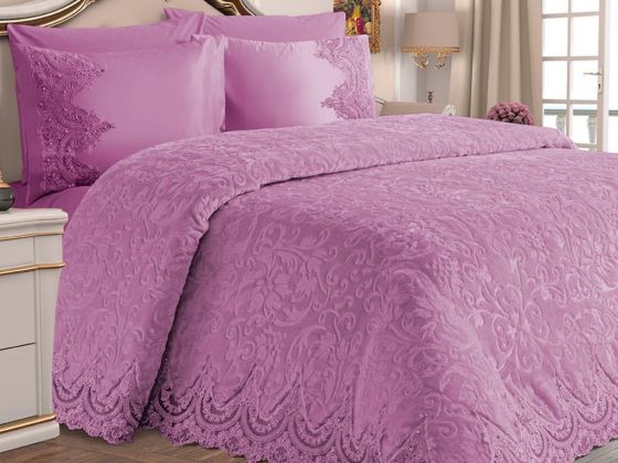 French Lace Ebrar Blanket Set Plum