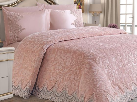 French Lace Ebrar Blanket Set Powder