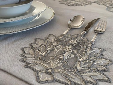 Handcrafted Sycamore 34 Piece Placemat Set Gray With French Lace - Thumbnail