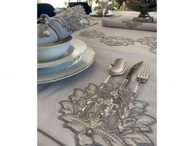 Handcrafted Sycamore 34 Piece Placemat Set Gray With French Lace - Thumbnail