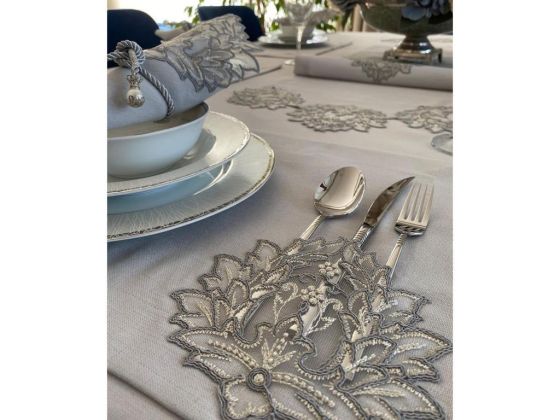 Handcrafted Sycamore 34 Piece Placemat Set Gray With French Lace