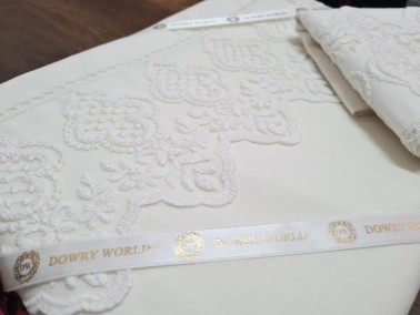 French Lacy Husna Dowry Duvet Cover Set Cream - Thumbnail