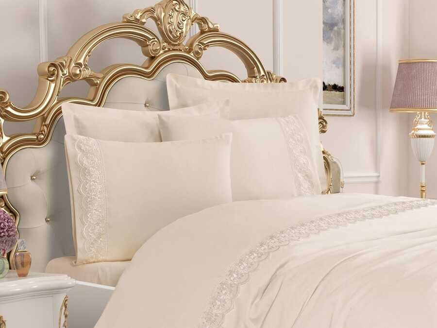 
French Lacy Lalemzar Luxury Dowry Duvet Cover Set Cream