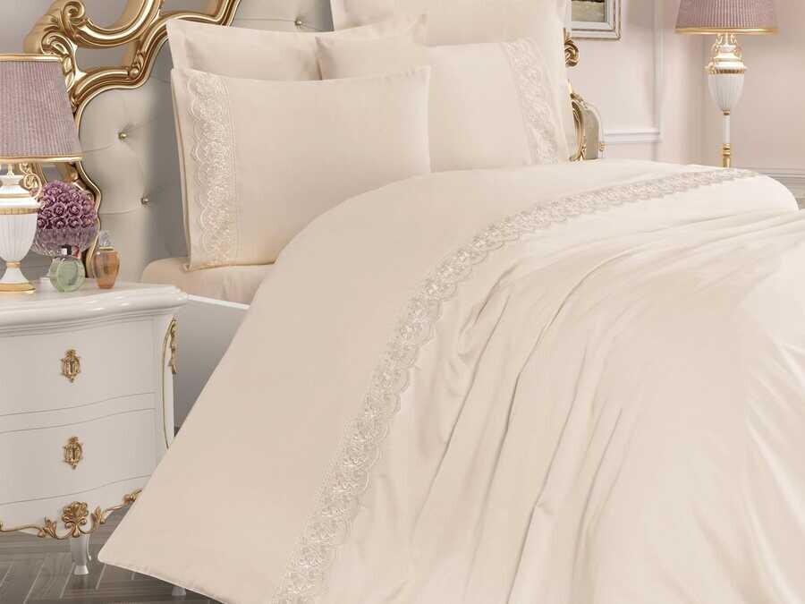 
French Lacy Lalemzar Luxury Dowry Duvet Cover Set Cream - Thumbnail