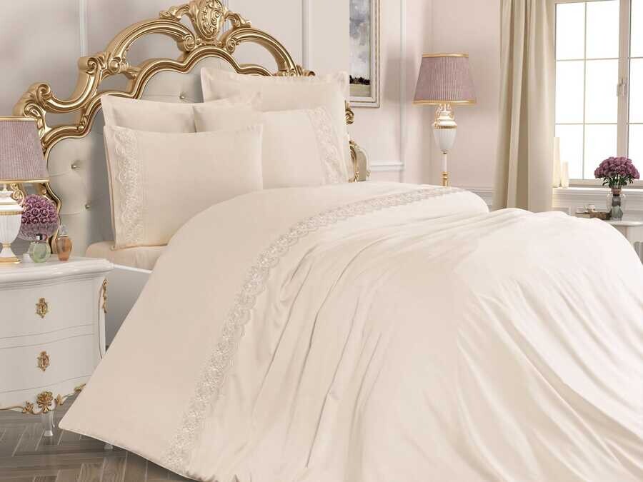 
French Lacy Lalemzar Luxury Dowry Duvet Cover Set Cream - Thumbnail