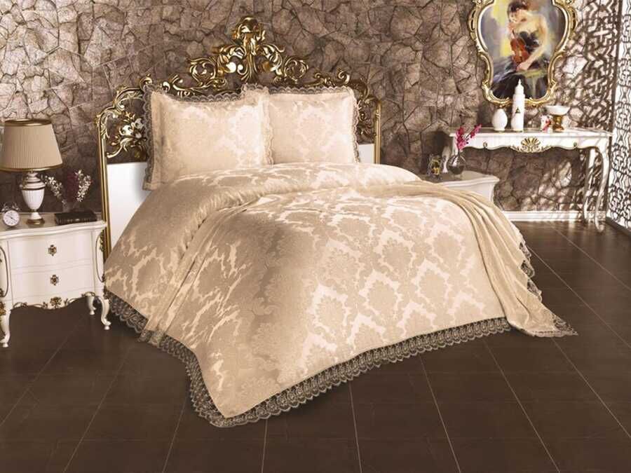 
French Lace Lalezar Bed Cover Cappucino