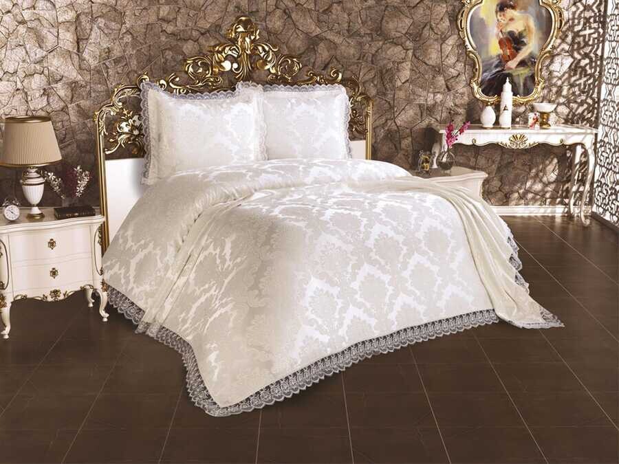 
French Lace Lalezar Bed Cover Cream - Thumbnail