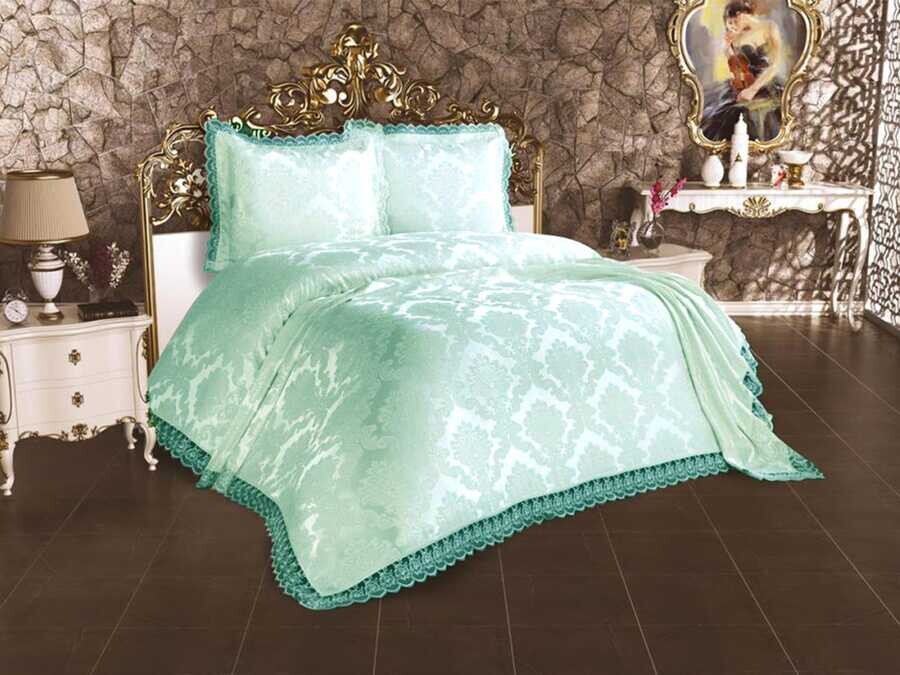 Dowry World - French Lace Lalezar Bed Cover Spring Green