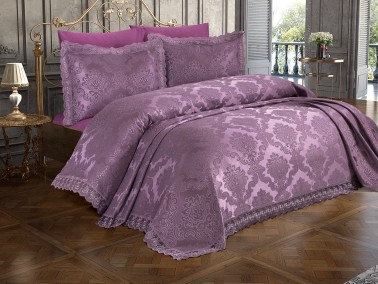 French Lace Lalezar Bed Cover Plum - Thumbnail