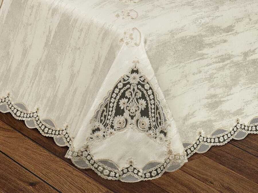  French Lace Mimosa Double Bed Cover Cream - Thumbnail
