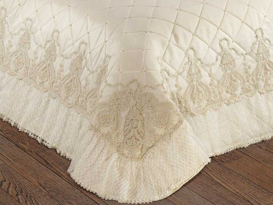  Sindirella Double Bed Cover With French Lace Cream - Thumbnail