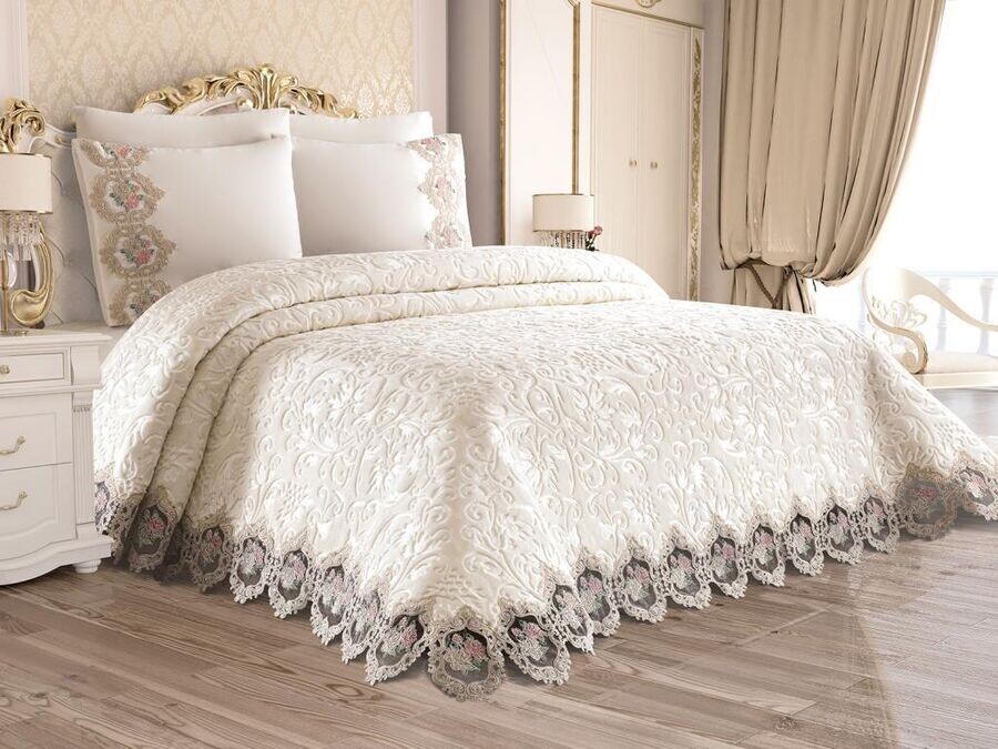 French Guipure Adriana Blanket Set Cream - Thumbnail