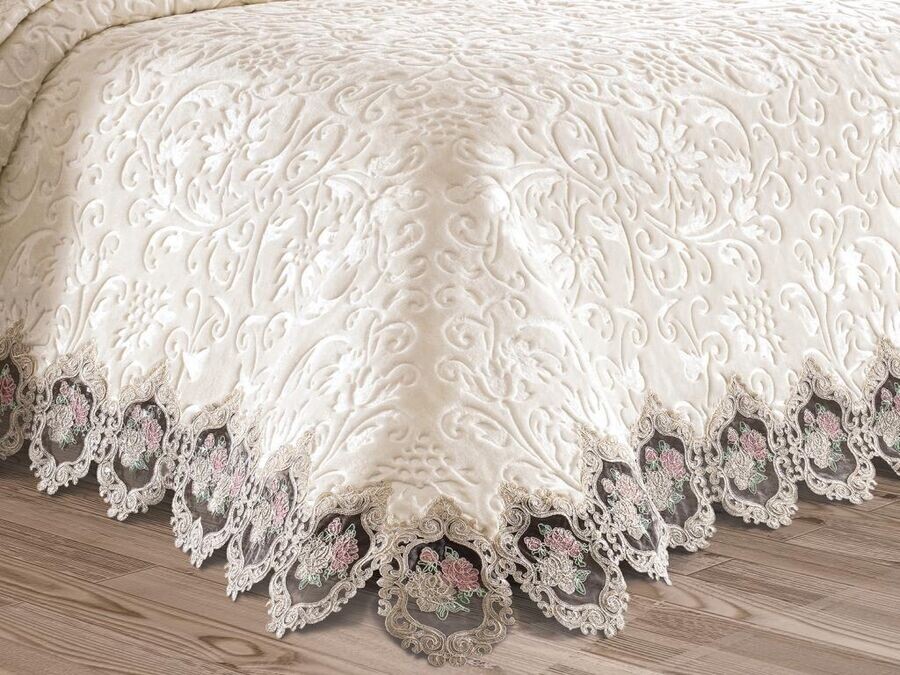 French Guipure Adriana Blanket Set Cream - Thumbnail