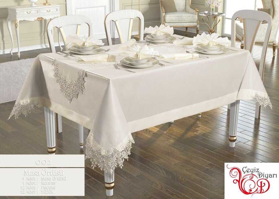 
French Laced Angel Tablecloth Set 26 Pcs Cream