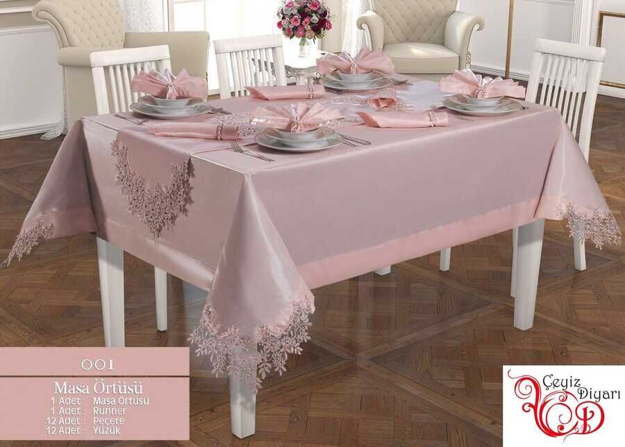  French Laced Angel Tablecloth Set 26 Piece Powder